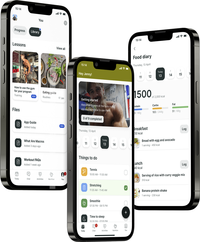 A mockup of the coaching app showcasing the features.